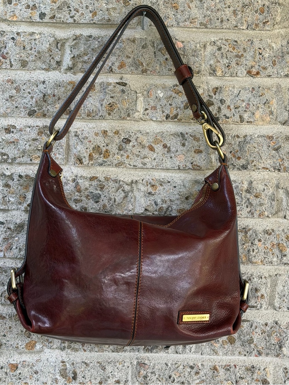 Tuscany Leather Burgundy Pebbled Leather Shoulder Bag
